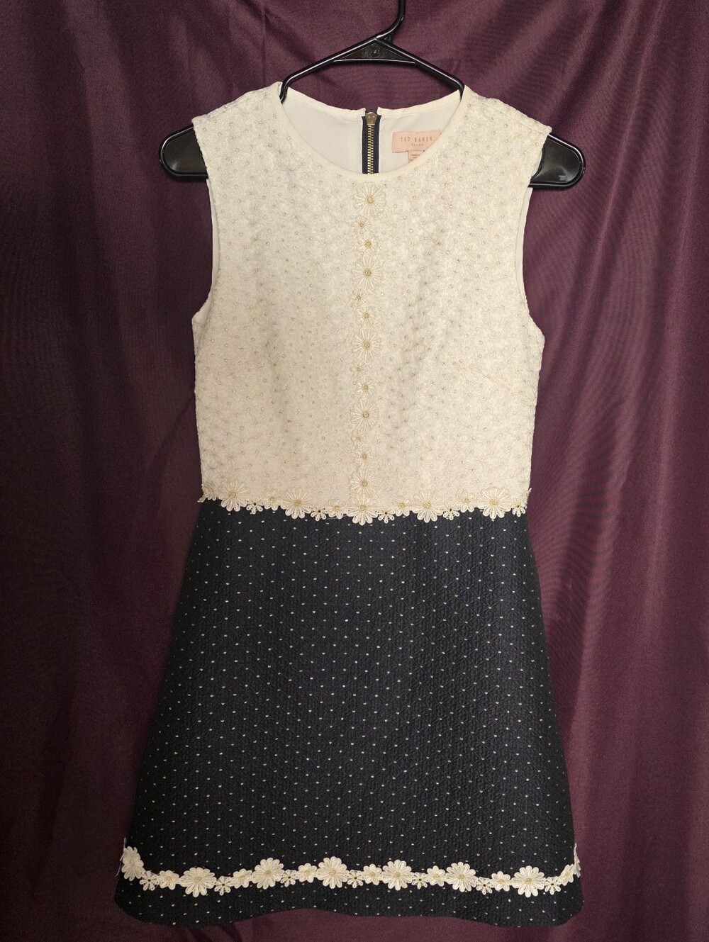 Baker London white daisy embroidery lace dress with blue Polka Dots